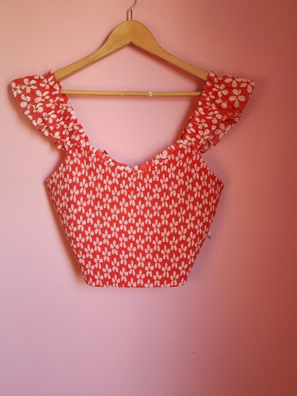 American Eagle red and white crop top with flutter straps - Picture 1 of 7